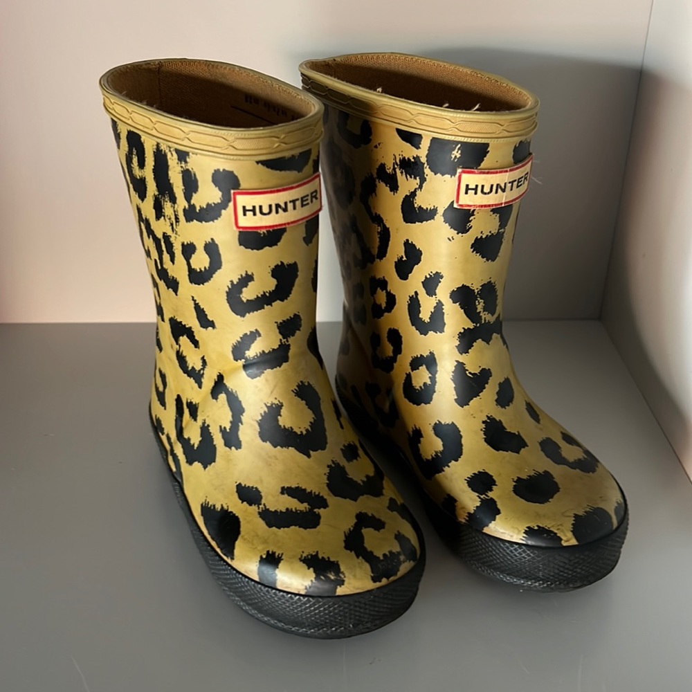 EUC HUNTER Girls' First Classic Hybrid Leopard Print Rain Boots size 7